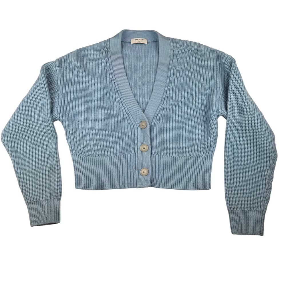 Babaton Cropped Knit Cardigan Baby Blue XS
